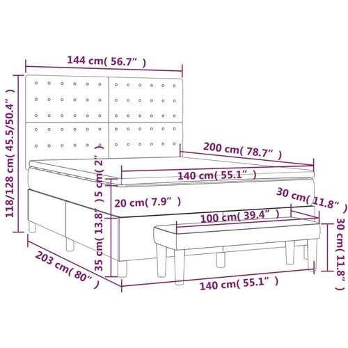  Krevet box spring s madracem svjetlosivi 140x200 cm od tkanine Slike