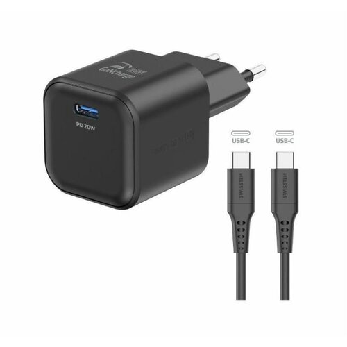 Swissten Polnilec GAN, 1XUSB-C PD, 20W+C/C kabel, črn Slike