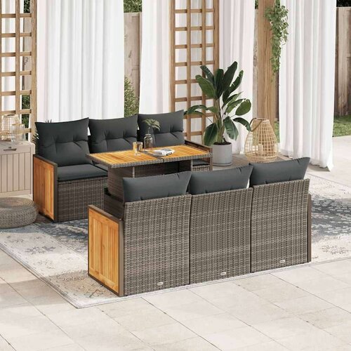 vidaXL 7-dijelni set vrtnih sofa poliratan i bagrem s jastucima sivi Cene