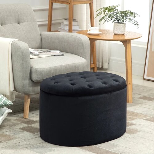  Tapecirana klupa za odlaganje bar&amp;scaron;unasti izgled ovalna 71x52x42 cm crna Slike