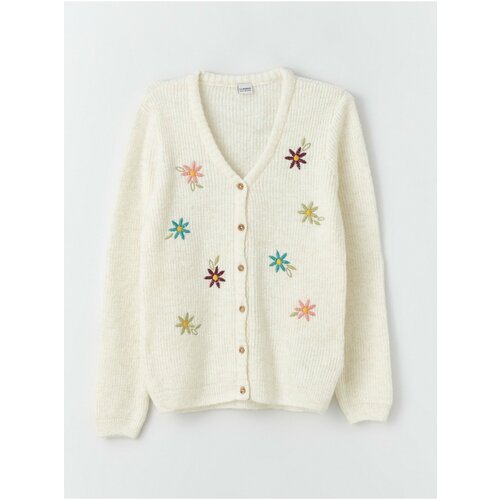 LC Waikiki Girls' V-Neck Knitwear Cardigan with Embroidery Long Sleeves Cene