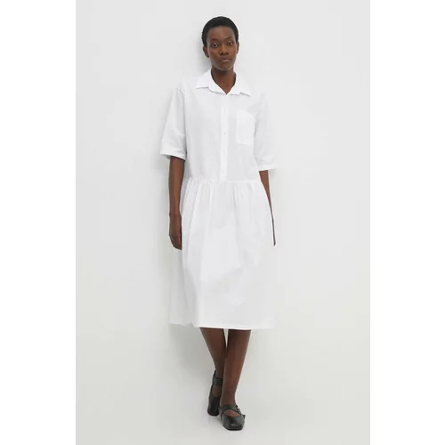 Answear Lab Bombažna obleka bela barva