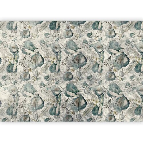 Foto tapeta - Autumn souvenirs - cool grey floral pattern with leaves 500x350 Slike