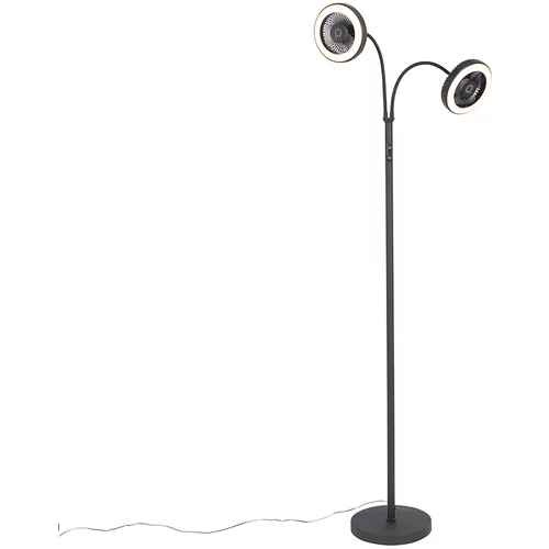 QAZQA Talni ventilator črne barve z 2 LED zatemnjenima lučkama - Dores