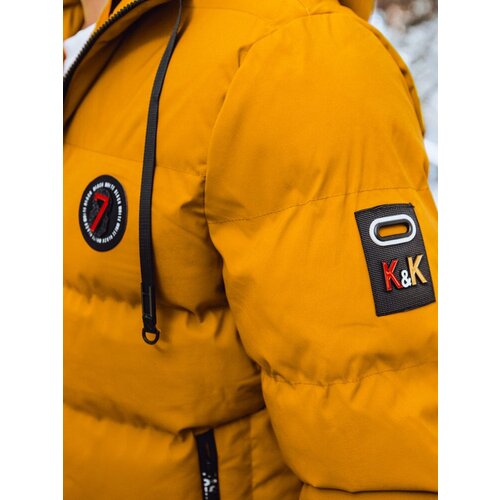 DStreet Men's yellow quilted winter jacket Slike