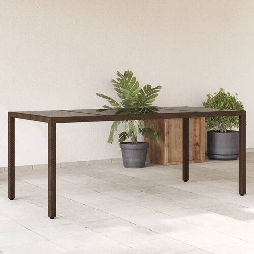 VidaXL Vrtna miza s stekleno plo&amp;scaron;čo rjav 190x90x75 cm poli ratan Slike
