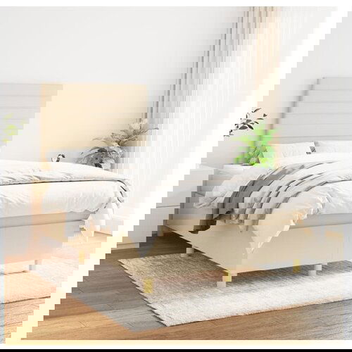 vidaXL Box spring postelja z vzmetnico krem 120x200 cm blago Cene