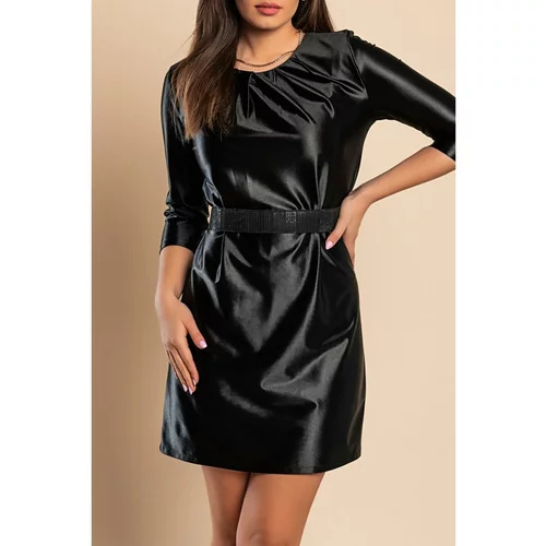 Fenzy Elegantna Mini Obleka Iz Imitacije Satena, Črna