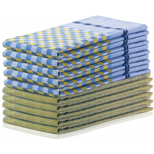 DecoKing set od 10 pamučnih žuto-plavih kuhinjskih krpi Louie, 50 x 70 cm