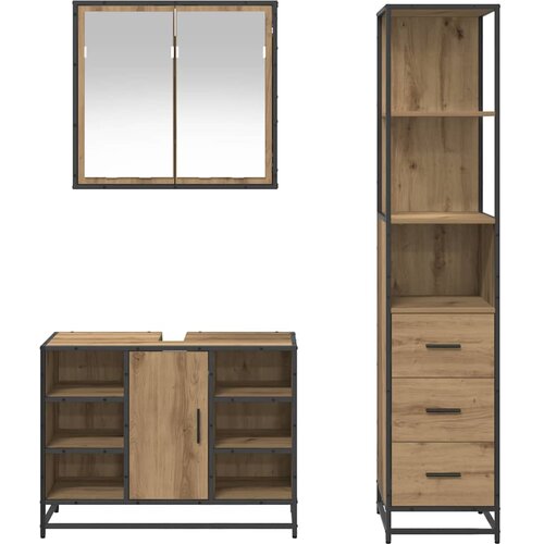  Set namje&amp;scaron;taja za kupaonicu 3 kom. Umjetnički hrast Smeđa 80 x 33 x 60 cm Slike