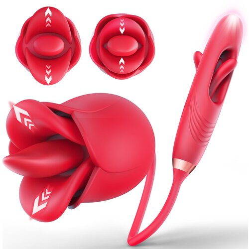 SuperLove 4in1 Flapping & Licking Mouth Vibrator Red Cene