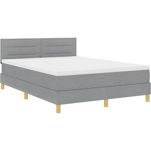  LED Box Spring Krevet Svijetlo siva 140 x 200 cm tkanina Slike