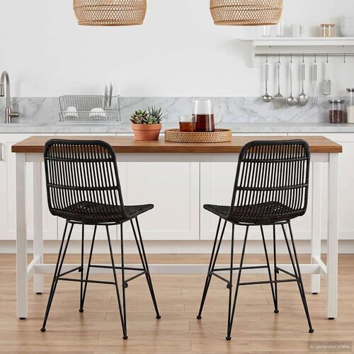 Jedilna stolica 2 pcs Črna 41 x 55 x 85 cm Rattan in jeklo, (5000296702) Slike