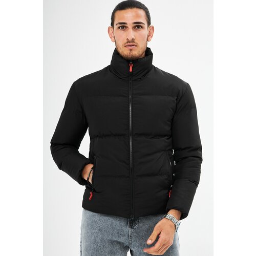 River Club Men's Black Inner Lined Water And Windproof Inflatable Winter Coat Cene