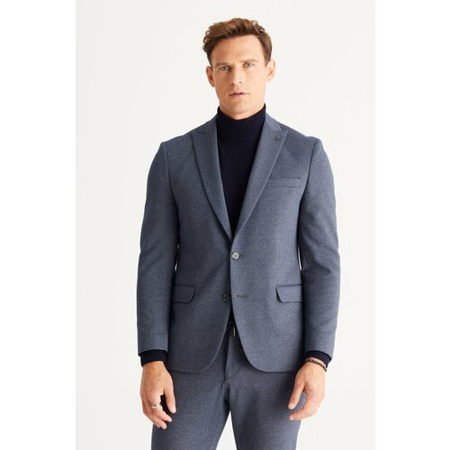 ALTINYILDIZ CLASSICS Men's Navy Blue-Grey Slim Fit Slim Fit Slim Fit Dovetail Collar Patterned Suit Slike