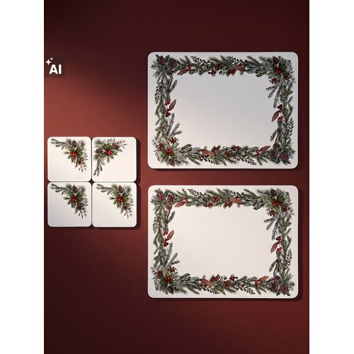 Sinsay Set božićnih podmetača za stol i &amp;scaron;alice s motivom grančica i če&amp;scaron;era 6 pack Slike