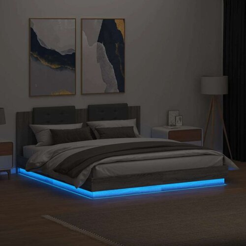 VidaXL Okvir kreveta s uzglavljem LED boja hrasta sonome 160 x 200 cm Slike