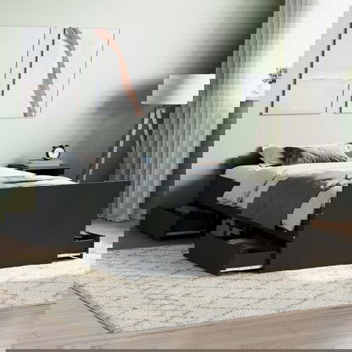 VidaXL Posteljni okvir z vzglavjem in vznožjem črn 100x200 cm Slike