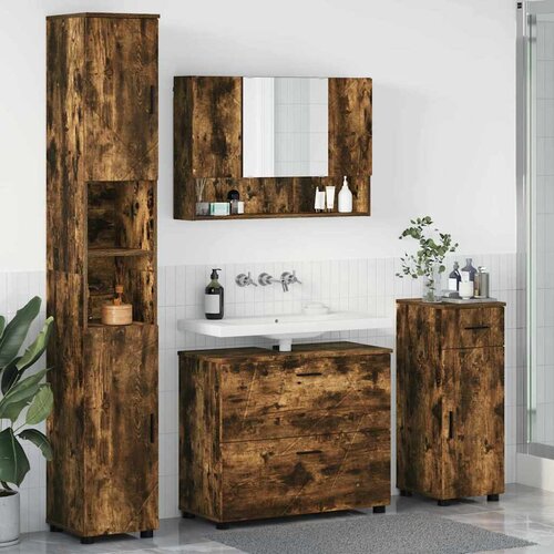  Set namje&scaron;taja za kupaonicu 4 kom. Dimljeni hrast Smeđa 35 x 30 x 192 cm Cijene