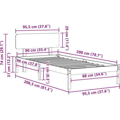  Krevetna konstrukcija s uzglavljem Vosak smeđi 90x200 cm Čvrsto borovo drvo Slike