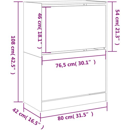 za cipele s 2 preklopne ladice boja hrasta 80x42x108 cm Slike