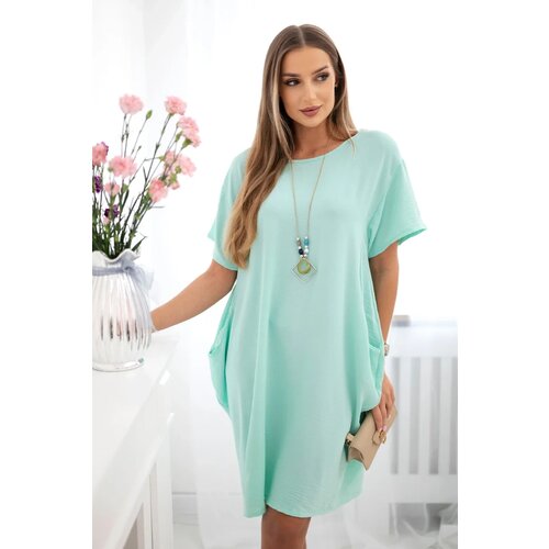 Kesi Włoski Dress with pockets and pendant light khaki Slike