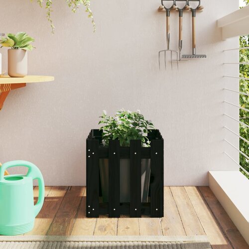 vidaXL Vrtna sadilica s izgledom ograde crna 40x40x40 cm od borovine Cijene