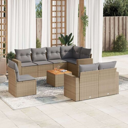  9-dijelni set vrtnih sofa s jastucima bež od poliratana Slike