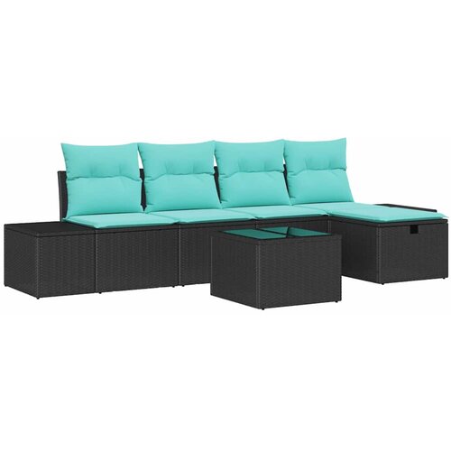 vidaXL Vrtna sedežna garnitura z blazino 6 pcs Črna Poly ratan, (5000144669) Cene