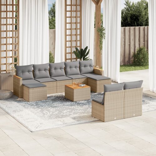 VidaXL 10-dijelni set vrtnih sofa s jastucima bež od poliratana Slike