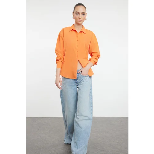 Trendyol Dark Orange Loose Fit Cotton Woven Shirt