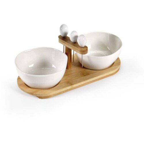 GCasa Set 2 posodic na lesenem podstavku + 3 vilice, 25 x 11 x 12 cm, keramika/les Cene