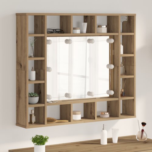 vidaXL Ogledalo ormar S LED lampica s policom Zidne s pohranom s ogledalom hrast artisan 91 x 15 x 76.5 cm Cijene