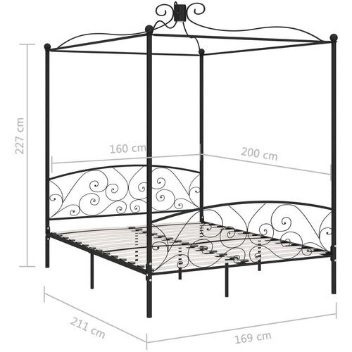 vidaXL okvir za krevet s nadstrešnicom crni metalni 160 x 200 cm Cene