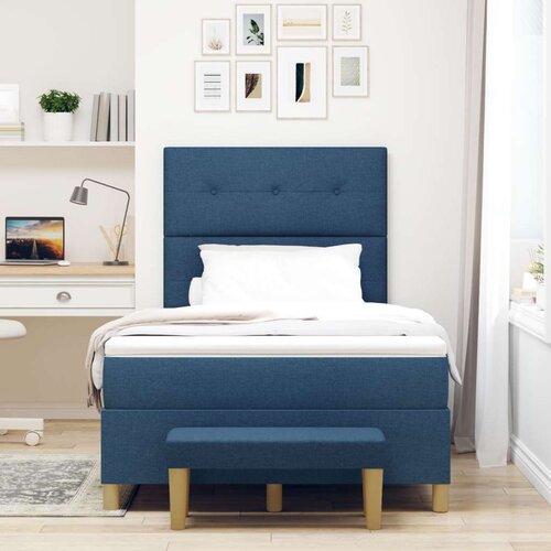 Box Spring Krevet s Madracem i Klupom Plava 120x200 cm Tkanina Slike