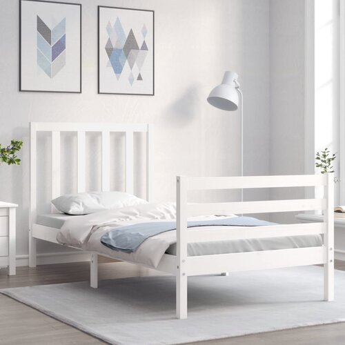 The Living Store Posteljni okvir z vzglavjem bel 90x200 cm trden les - Posteljni Okvir, (21526544) Slike