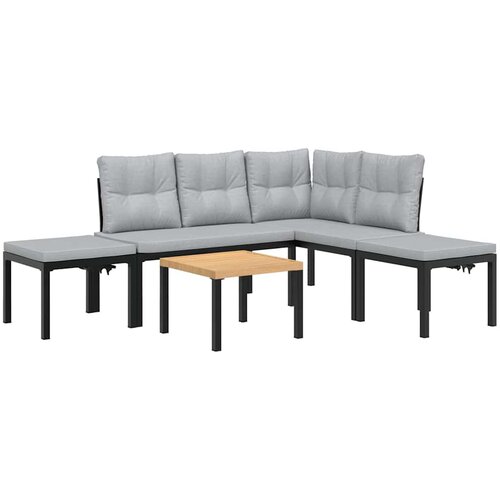  5-dijelni set vrtnih sofa s jastucima čelik obložen prahom crni Sivo-smeđa Slike