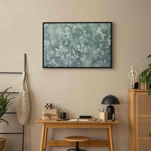  Slika - Ornaments in Worn Muted Turquoises: Delicate Plant Pattern 120x80 U crnom drvenom okviru Slike
