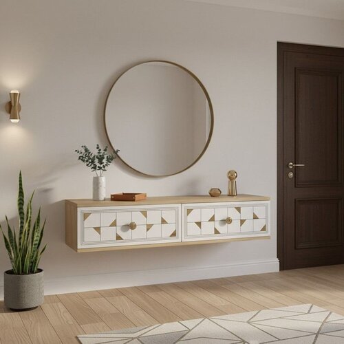 Hanah home komoda Moka 120, 120 cm, hrast Sapphire / bela / zlatna Cene