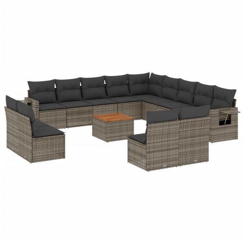  14-dijelni set vrtnih sofa od poliratana s jastucima sivi Slike