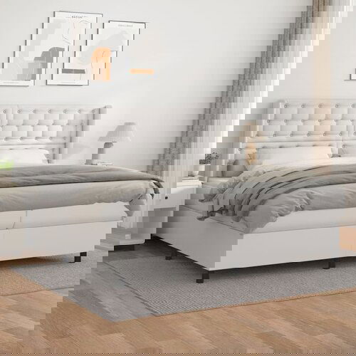 The Living Store Box spring postelja z vzmetnico bela 200x200 cm umetno usnje - Box Spring Postelja, (21517484) Slike