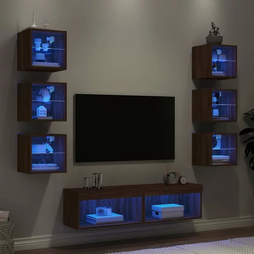  Komplet TV omaric LED 8-delni rjavi hrast inženirski