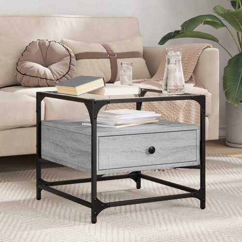  The Living Store Klubska mizica s steklom siva sonoma 50x50x45 cm jeklo - Klubska Mizica, (21495936) Slike