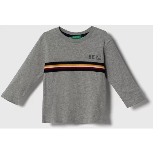 United Colors Of Benetton Otroška bombažna majica z dolgimi rokavi siva barva