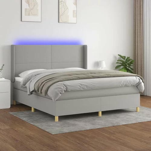 Box spring postelja z vzmetnico LED sv. siva 180x200 cm blago, (20789021)