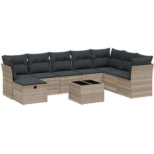 VidaXL 9-dijelni set vrtnih sofa od poliratana s jastucima svjetlosivi Slike