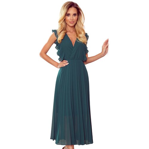 Numoco Pleated dress with ruffles and a neckline Cene