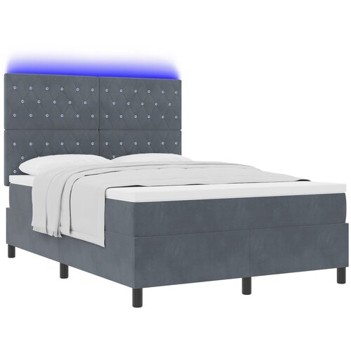 vidaXL Kvalitetni Box Spring Krevet s Madracem i LED Osvjetljenjem Tamno Siva 140x200 cm Baršun Cijene