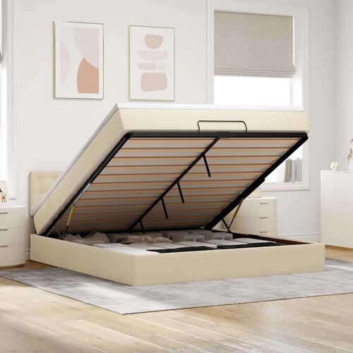 VidaXL Otomanski krevet s madracem krem 180x200cm od tkanine Slike