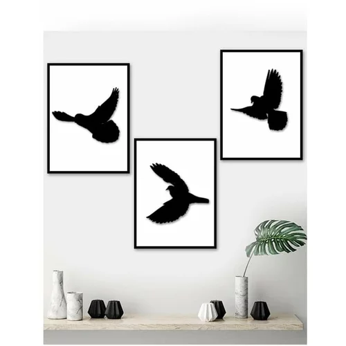 Kate Louise Komplet 3 slik v črnem okvirju Birds, 15 x 20 cm